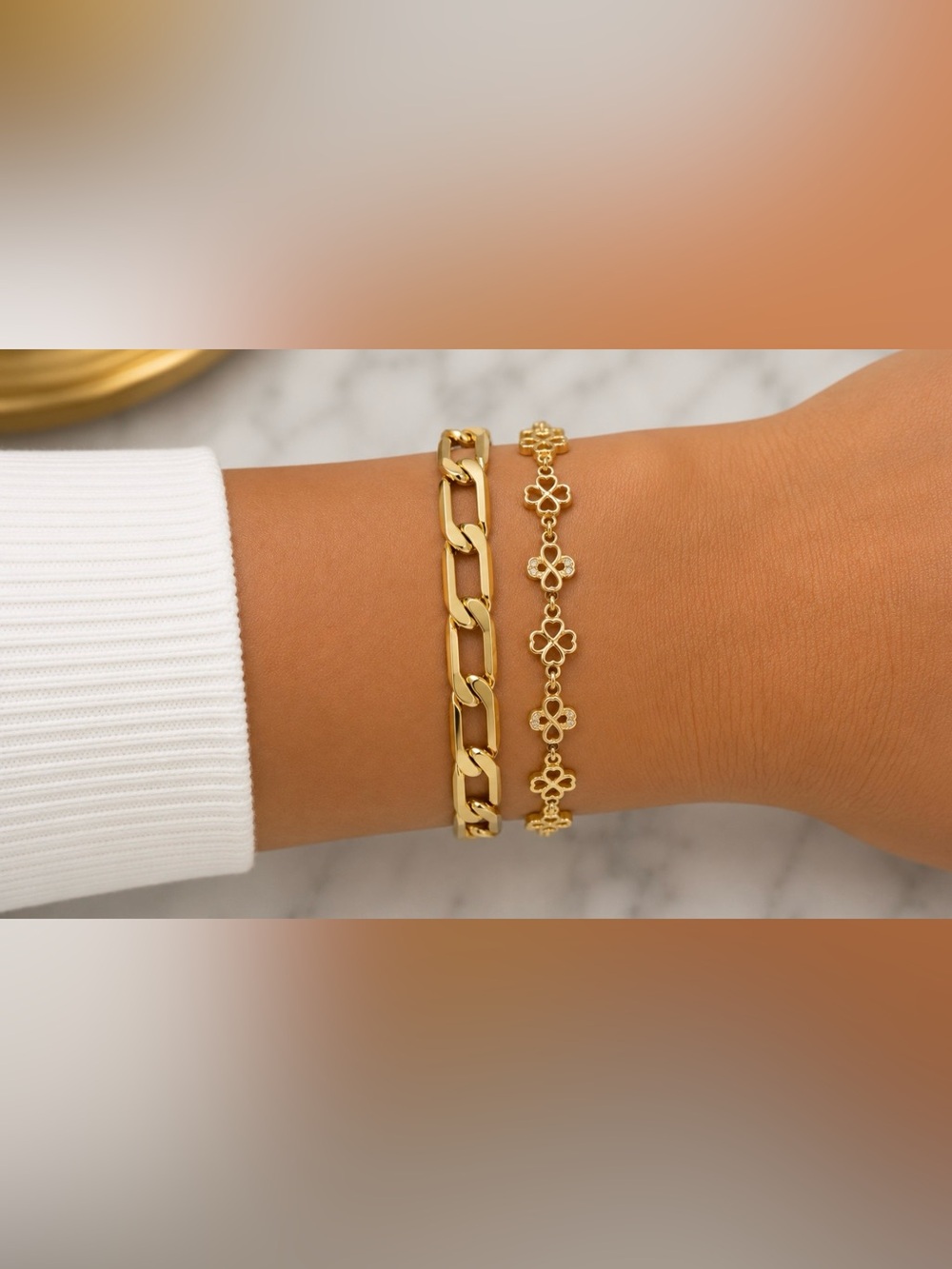 2 Bracelet Bundle: Monaco Paperclip Link Bracelet AND Infinity Clover Bracelet